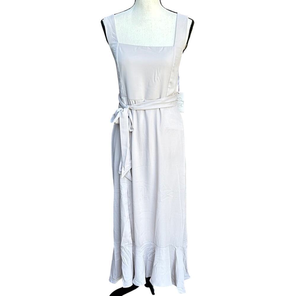 Show Me Your Mumu Claire Midi Dress Cream Chiffon NWT L Bridal Bridesmaid Bow
